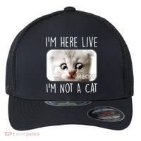 I'm Here Live I'm Not A Cat Zoom Lawyer Cat Meme Flexfit Unipanel Trucker Cap thumb 0