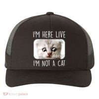I'm Here Live I'm Not A Cat Zoom Lawyer Cat Meme Yupoong Adult 5-Panel Trucker Hat thumb 0