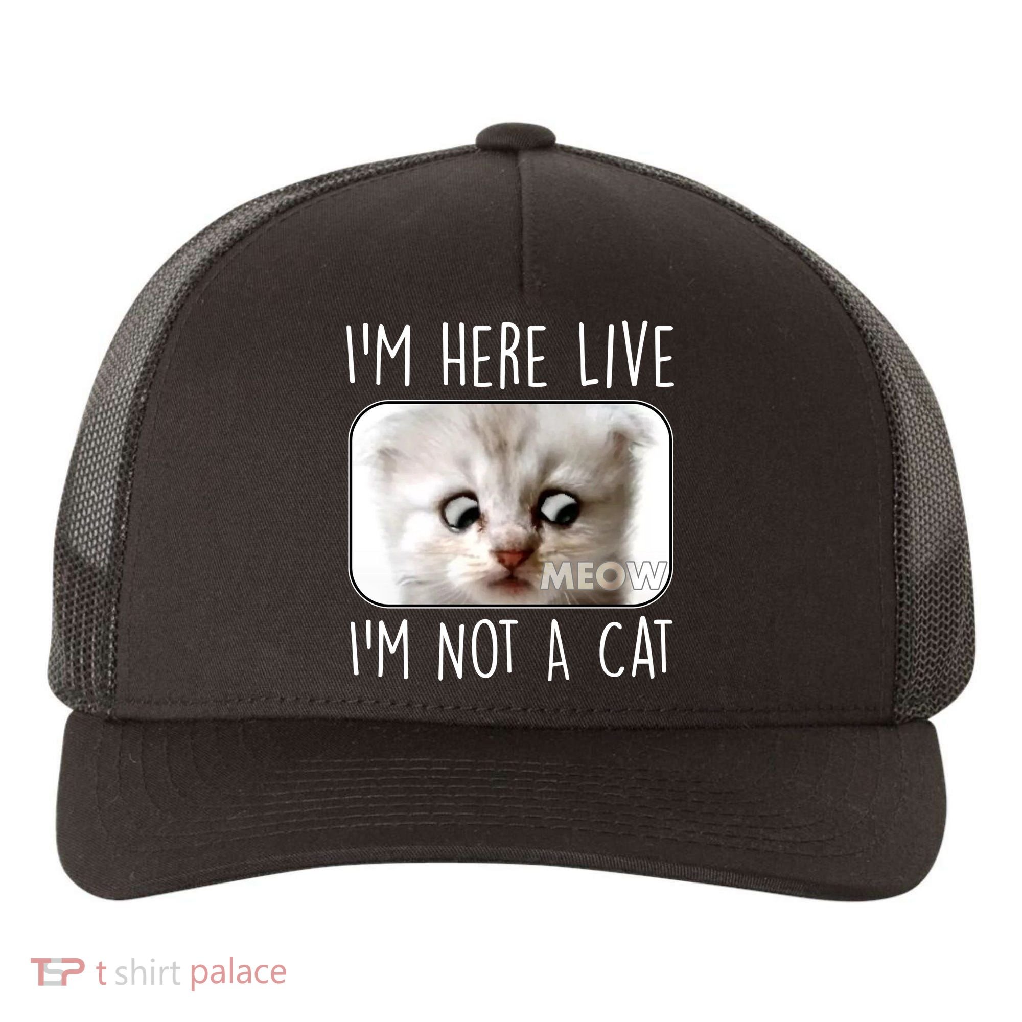 I'm Here Live I'm Not A Cat Zoom Lawyer Cat Meme Yupoong Adult 5-Panel Trucker Hat