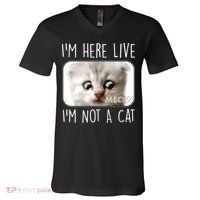 I'm Here Live I'm Not A Cat Zoom Lawyer Cat Meme V-Neck T-Shirt thumb 0