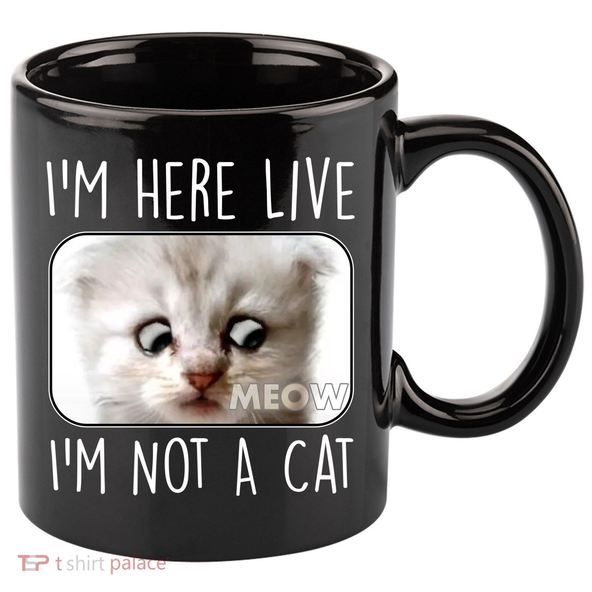 I'm Here Live I'm Not A Cat Zoom Lawyer Cat Meme 11oz C Handle Ceramic Mug