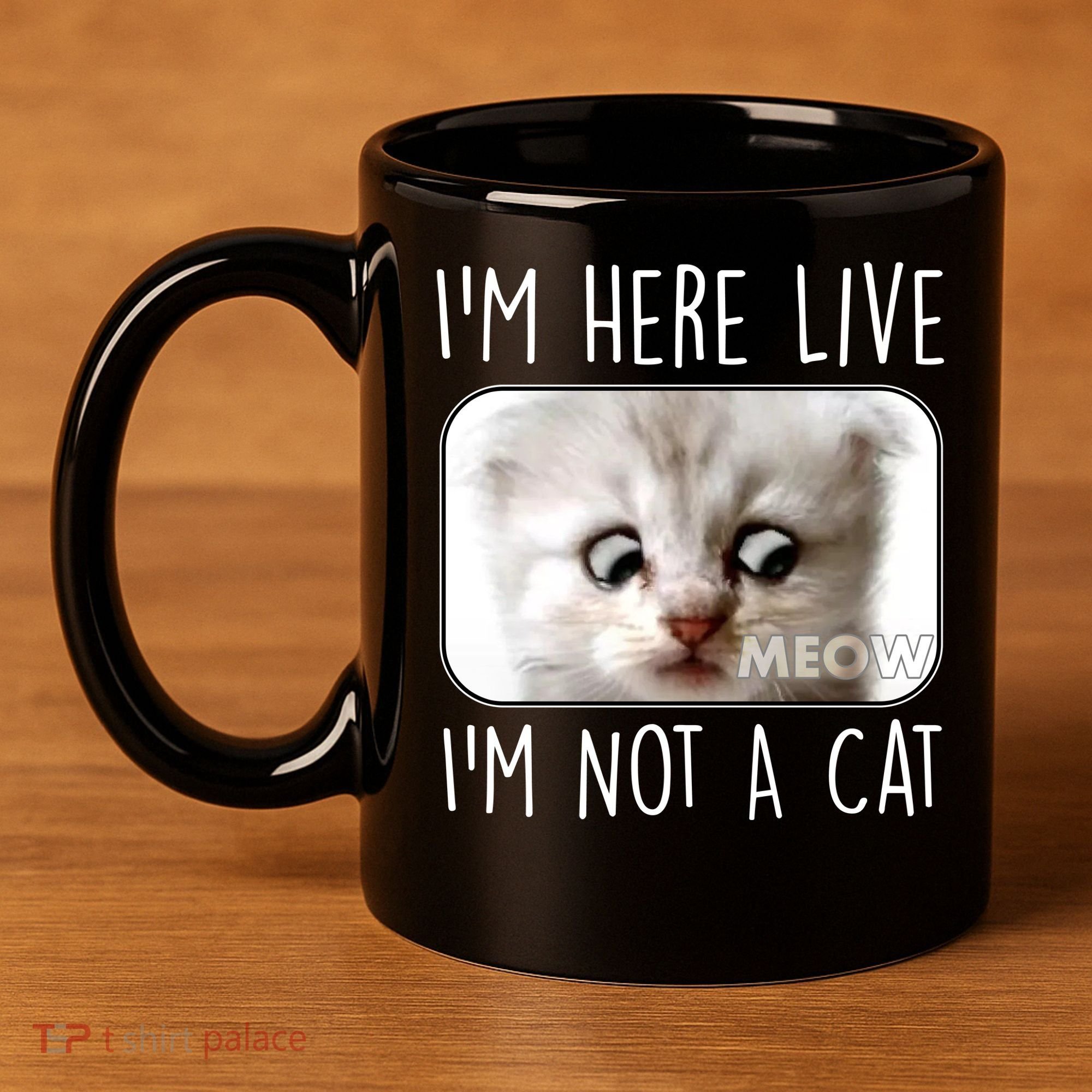 I'm Here Live I'm Not A Cat Zoom Lawyer Cat Meme 11oz C Handle Ceramic Mug