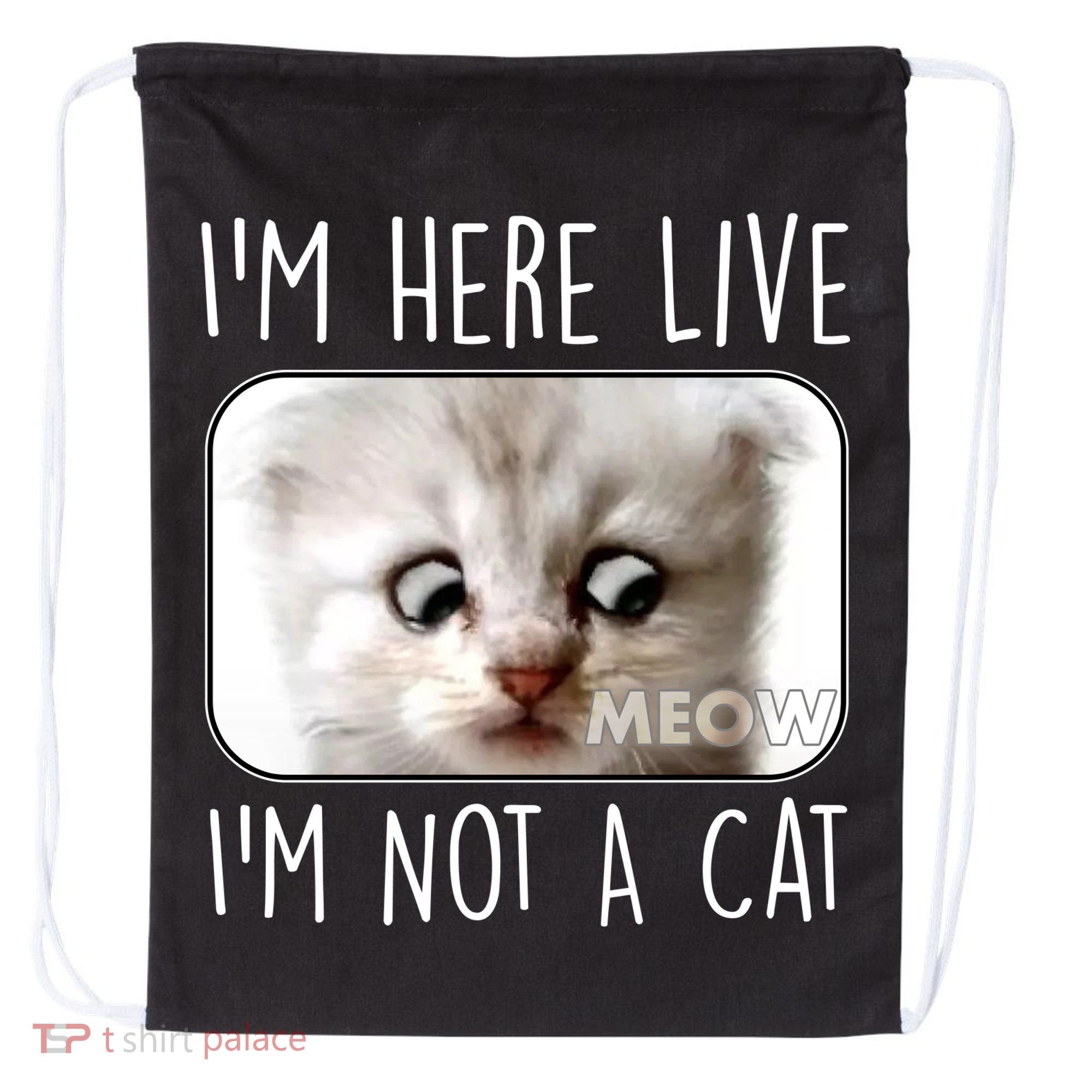 I'm Here Live I'm Not A Cat Zoom Lawyer Cat Meme Drawstring Bag