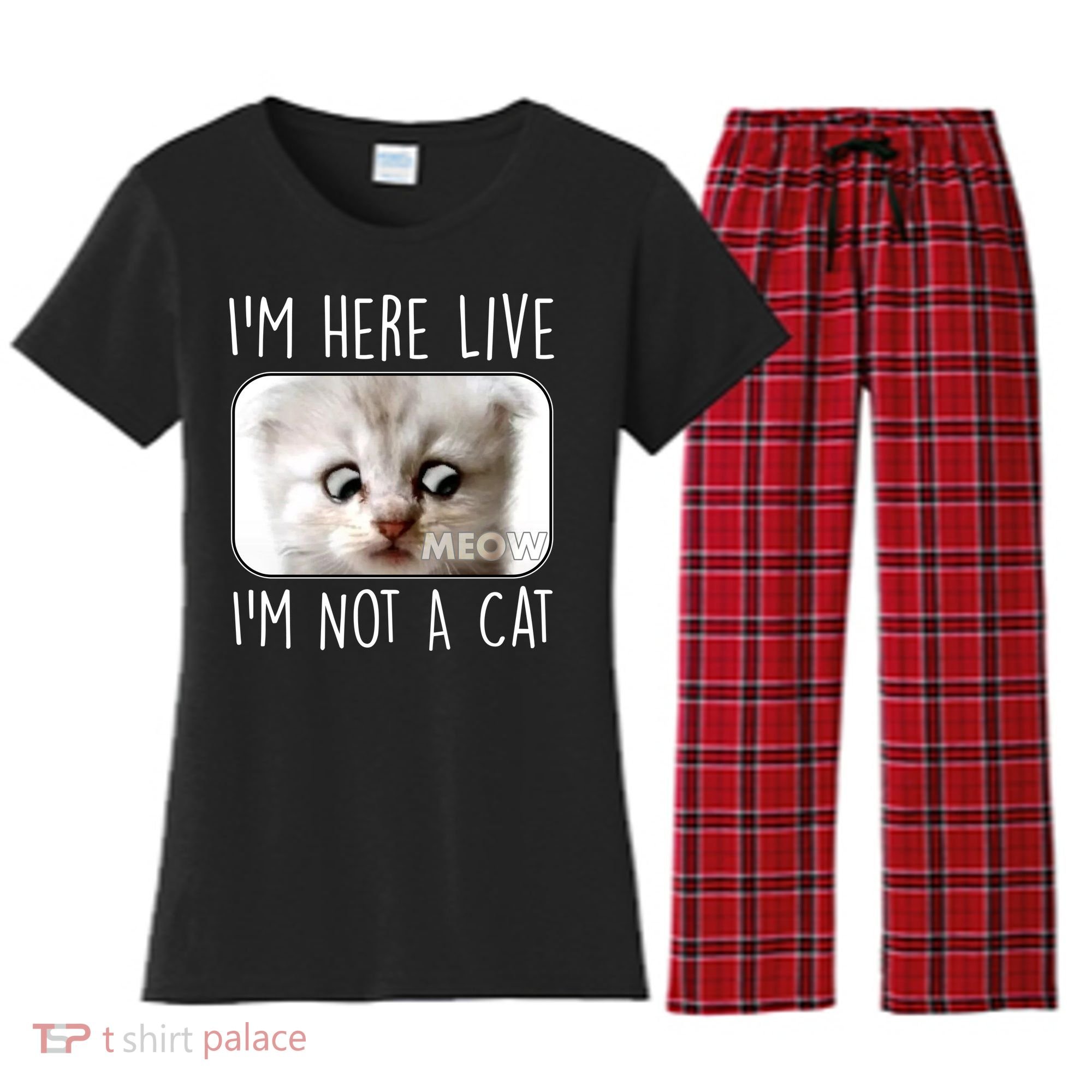 I'm Here Live I'm Not A Cat Zoom Lawyer Cat Meme Women's Flannel Pajama Set