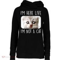 I'm Here Live I'm Not A Cat Zoom Lawyer Cat Meme Womens Funnel Neck Pullover Hood thumb 0
