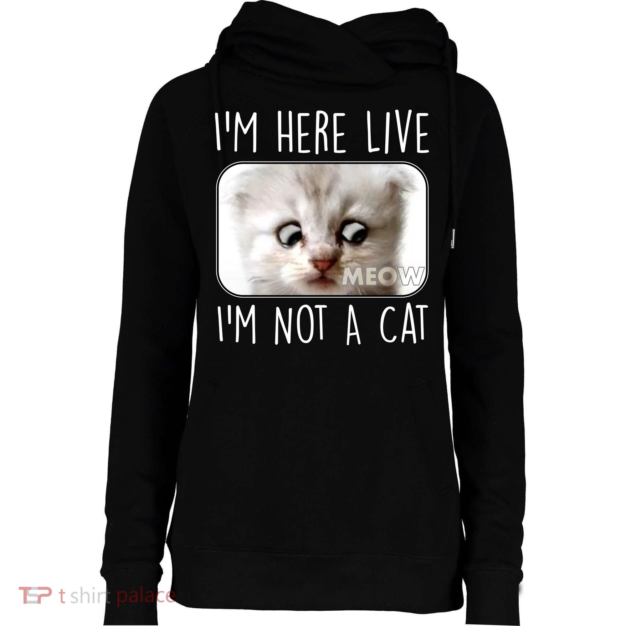I'm Here Live I'm Not A Cat Zoom Lawyer Cat Meme Womens Funnel Neck Pullover Hood