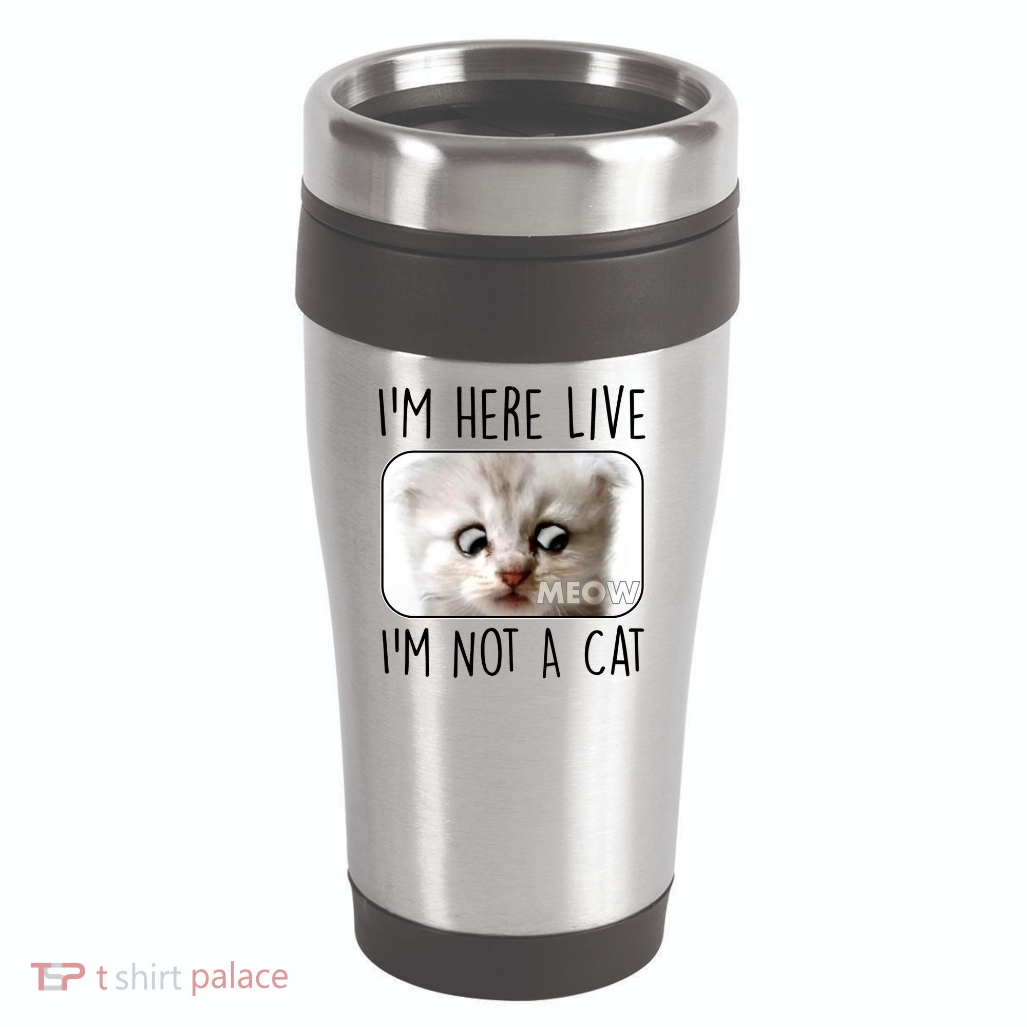 I'm Here Live I'm Not A Cat Zoom Lawyer Cat Meme 16oz Travel Tumbler