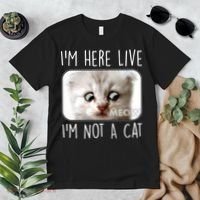 I'm Here Live I'm Not A Cat Zoom Lawyer Cat Meme Premium T-Shirt thumb 2