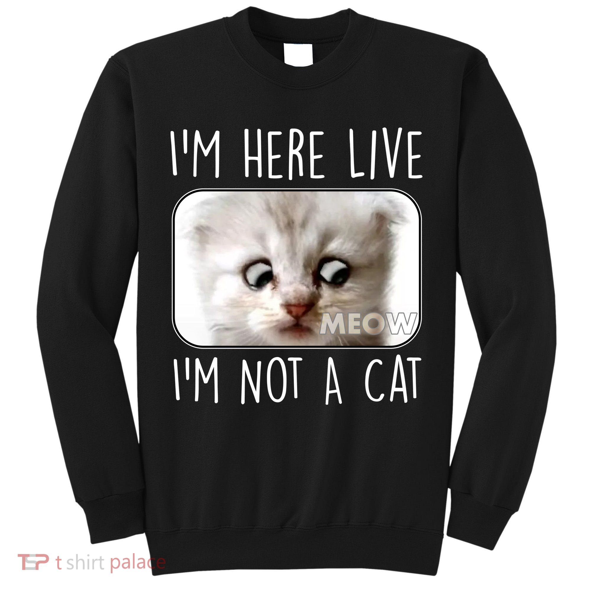 I'm Here Live I'm Not A Cat Zoom Lawyer Cat Meme Tall Sweatshirt