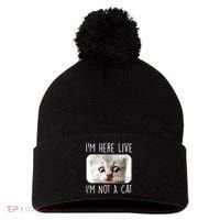 I'm Here Live I'm Not A Cat Zoom Lawyer Cat Meme Pom Pom 12in Knit Beanie thumb 0