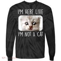 I'm Here Live I'm Not A Cat Zoom Lawyer Cat Meme Tie-Dye Long Sleeve Shirt thumb 0
