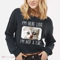 I'm Here Live I'm Not A Cat Zoom Lawyer Cat Meme Cropped Pullover Crew thumb 2