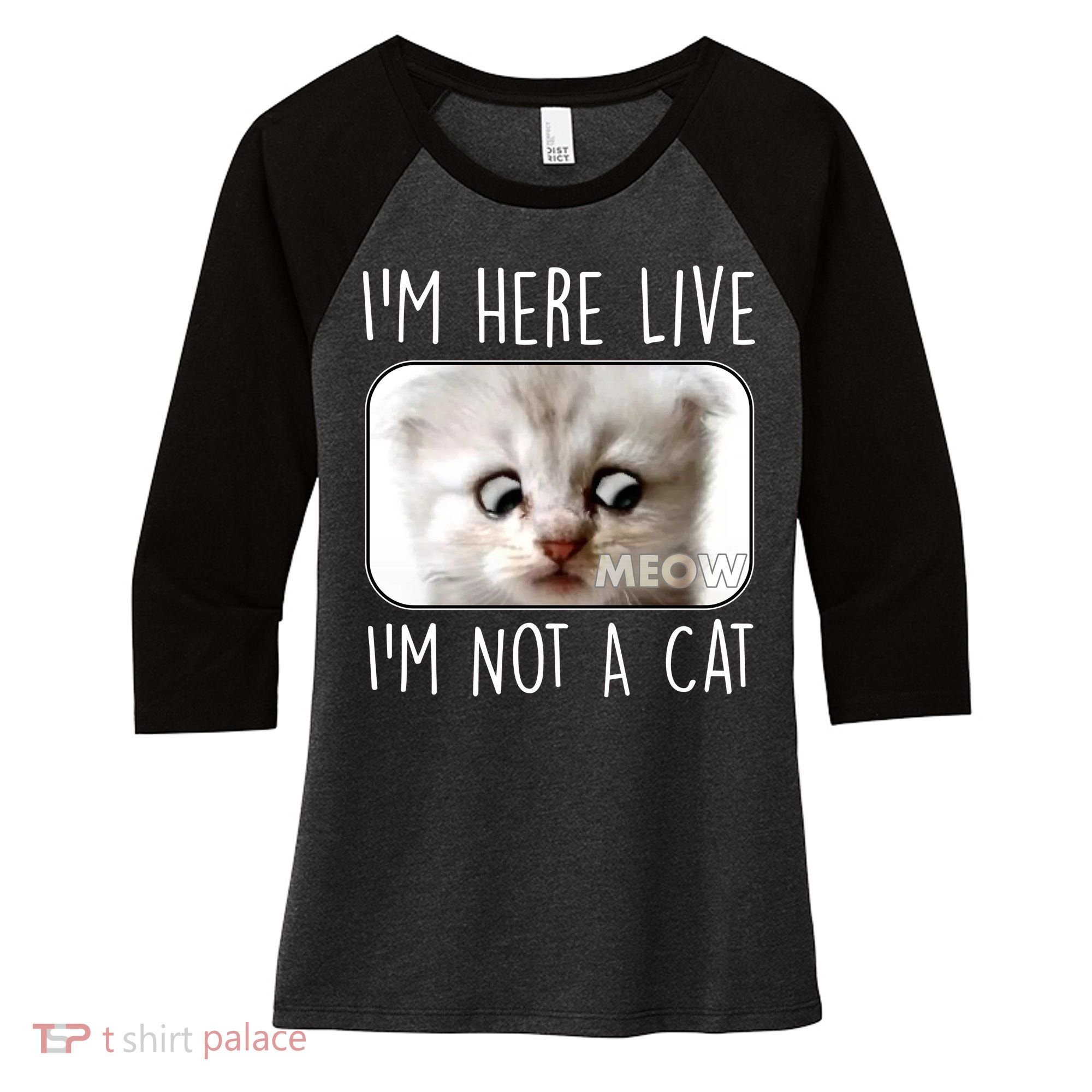 I'm Here Live I'm Not A Cat Zoom Lawyer Cat Meme Women's Tri-Blend 3/4-Sleeve Raglan Shirt