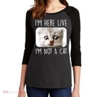 I'm Here Live I'm Not A Cat Zoom Lawyer Cat Meme Women's Tri-Blend 3/4-Sleeve Raglan Shirt thumb 2