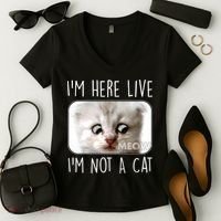I'm Here Live I'm Not A Cat Zoom Lawyer Cat Meme Women's V-Neck T-Shirt thumb 2