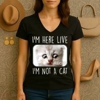I'm Here Live I'm Not A Cat Zoom Lawyer Cat Meme Women's V-Neck T-Shirt thumb 3