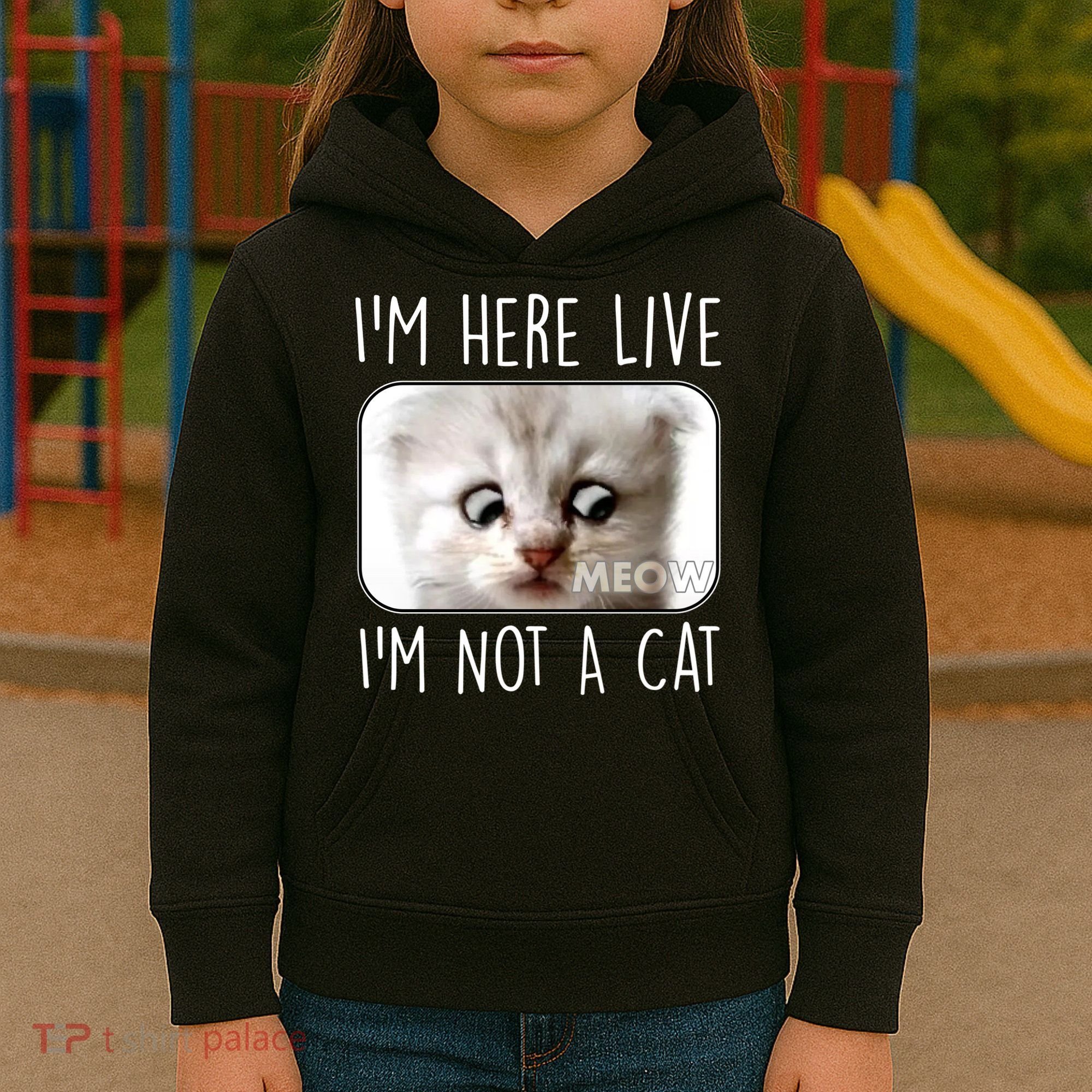 I'm Here Live I'm Not A Cat Zoom Lawyer Cat Meme Kids Hoodie