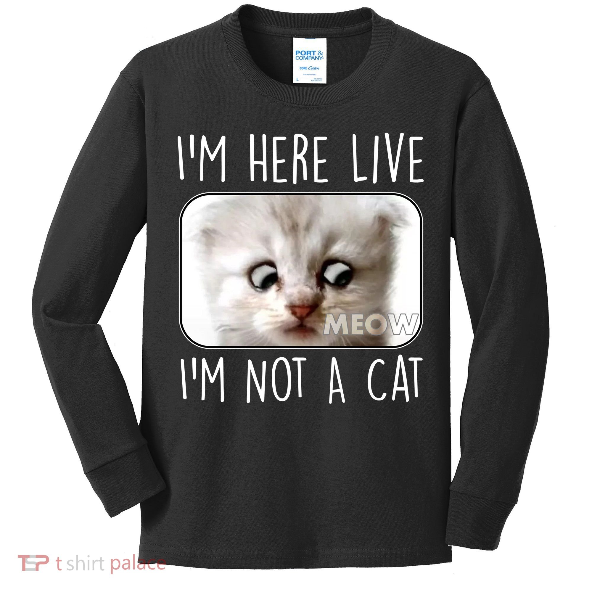 I'm Here Live I'm Not A Cat Zoom Lawyer Cat Meme Kids Long Sleeve Shirt