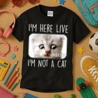 I'm Here Live I'm Not A Cat Zoom Lawyer Cat Meme Kids T-Shirt thumb 3