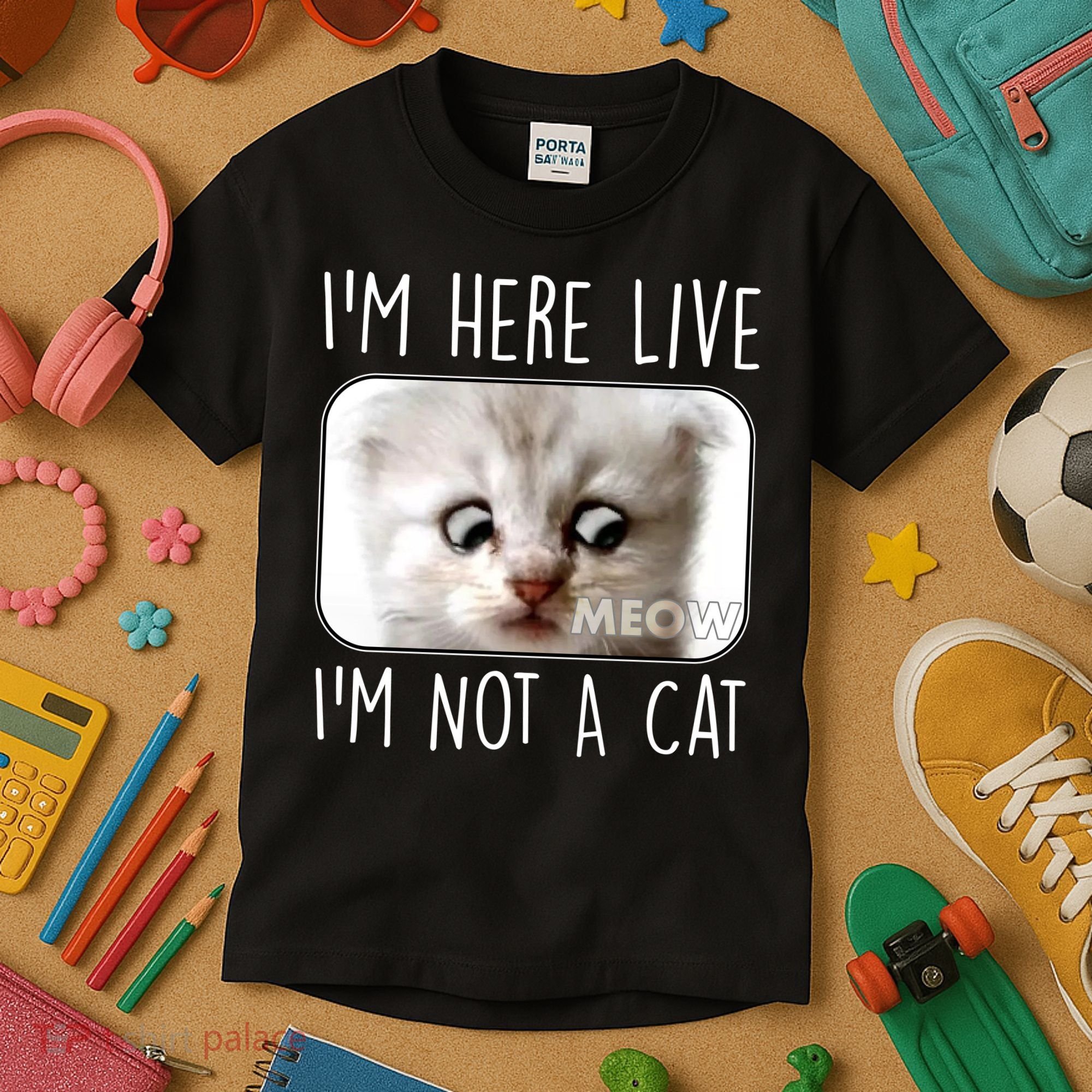 I'm Here Live I'm Not A Cat Zoom Lawyer Cat Meme Kids T-Shirt