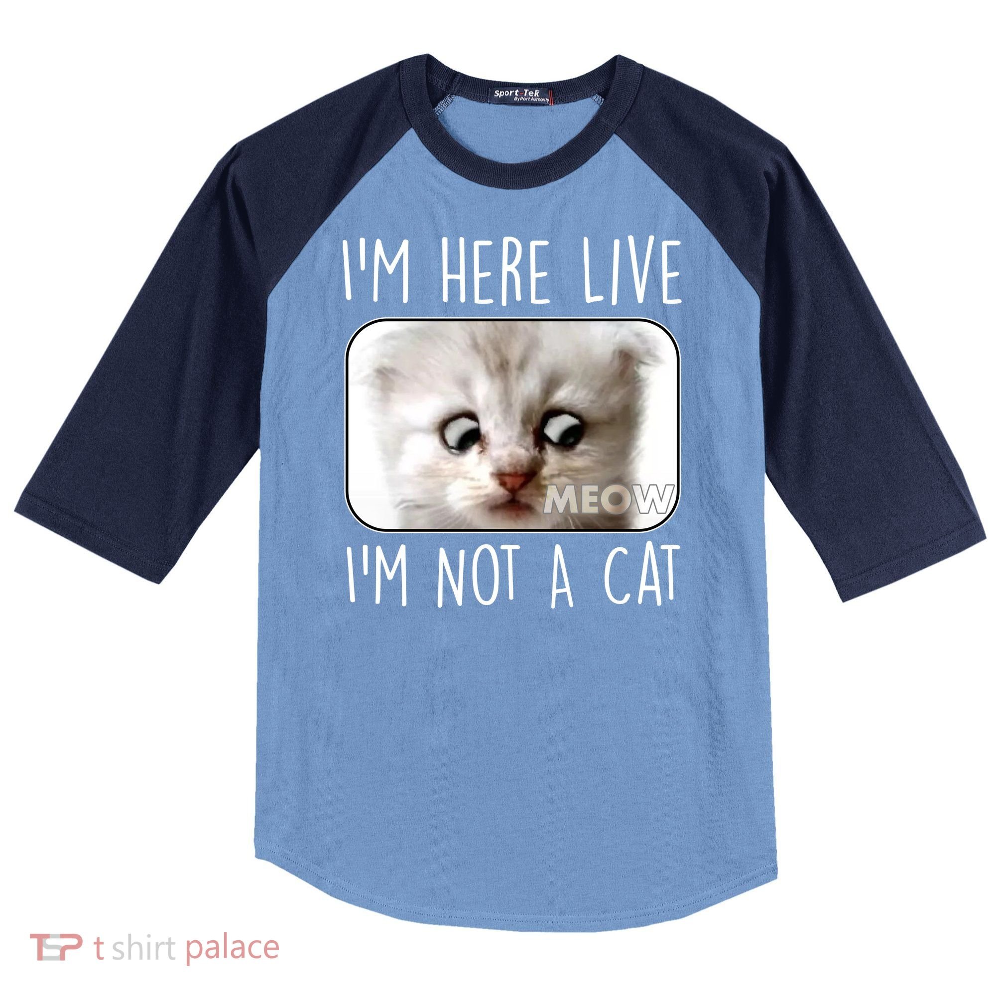 I'm Here Live I'm Not A Cat Zoom Lawyer Cat Meme Raglan Baseball Sleeve Shirt