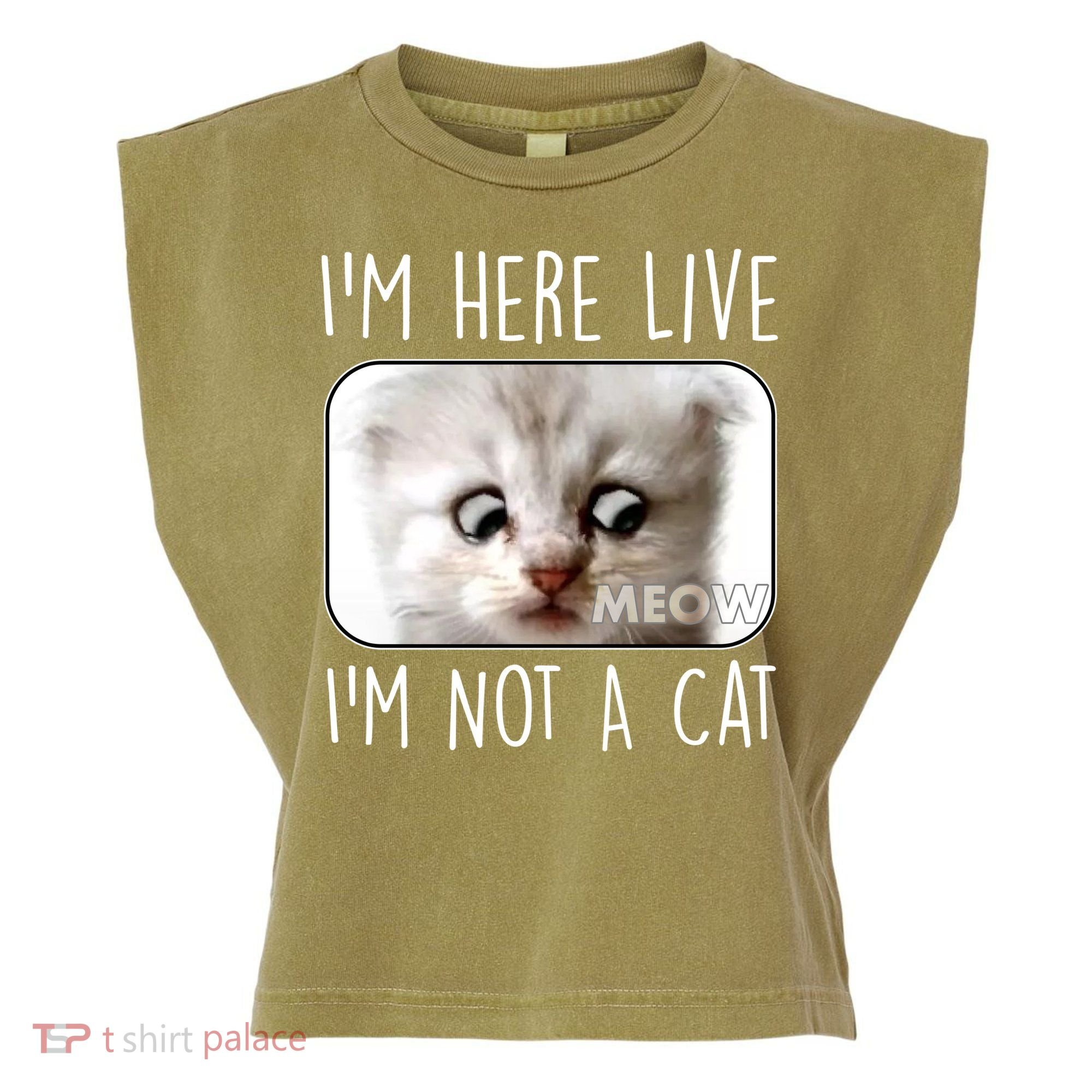 I'm Here Live I'm Not A Cat Zoom Lawyer Cat Meme Garment-Dyed Women's Muscle Tee