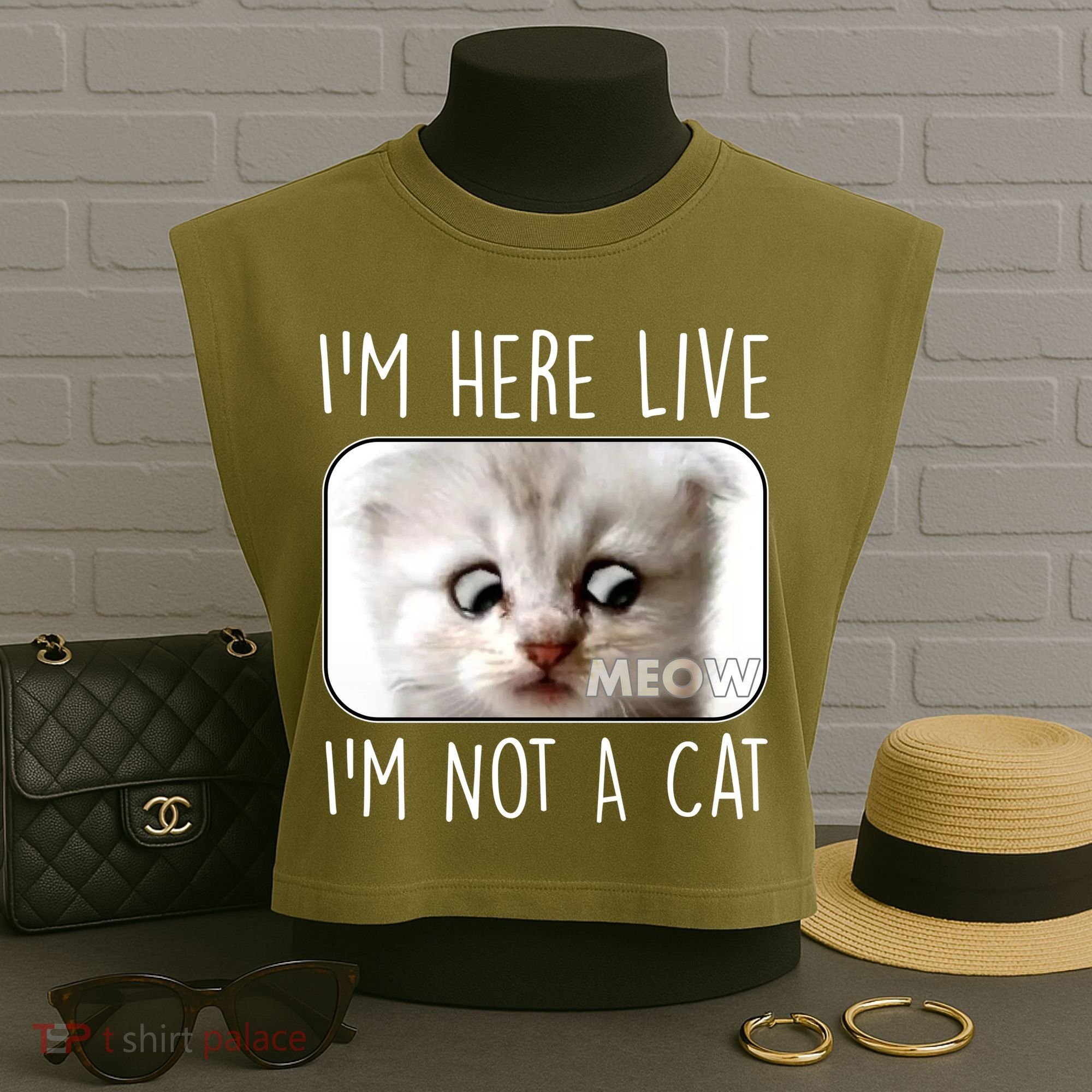 I'm Here Live I'm Not A Cat Zoom Lawyer Cat Meme Garment-Dyed Women's Muscle Tee