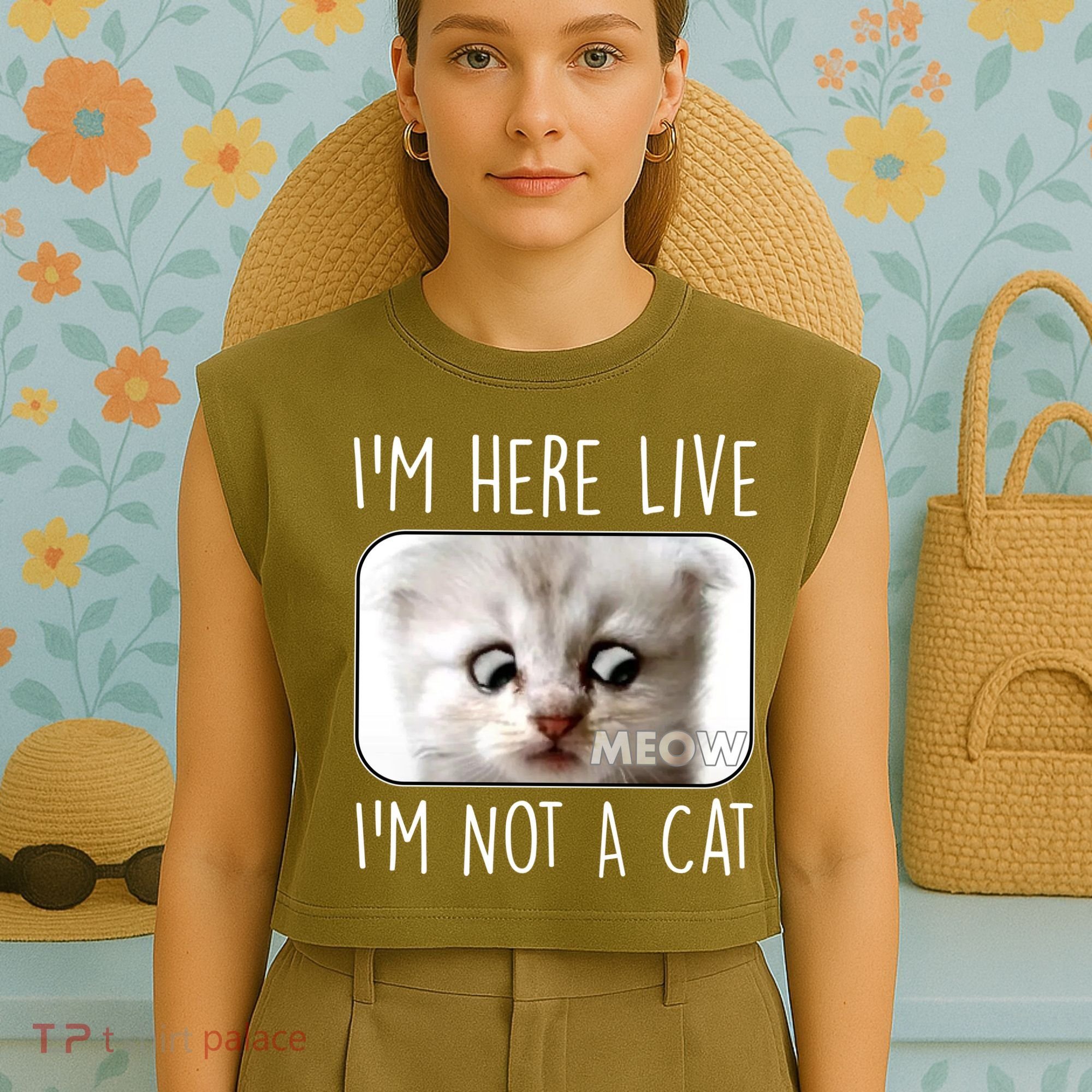 I'm Here Live I'm Not A Cat Zoom Lawyer Cat Meme Garment-Dyed Women's Muscle Tee
