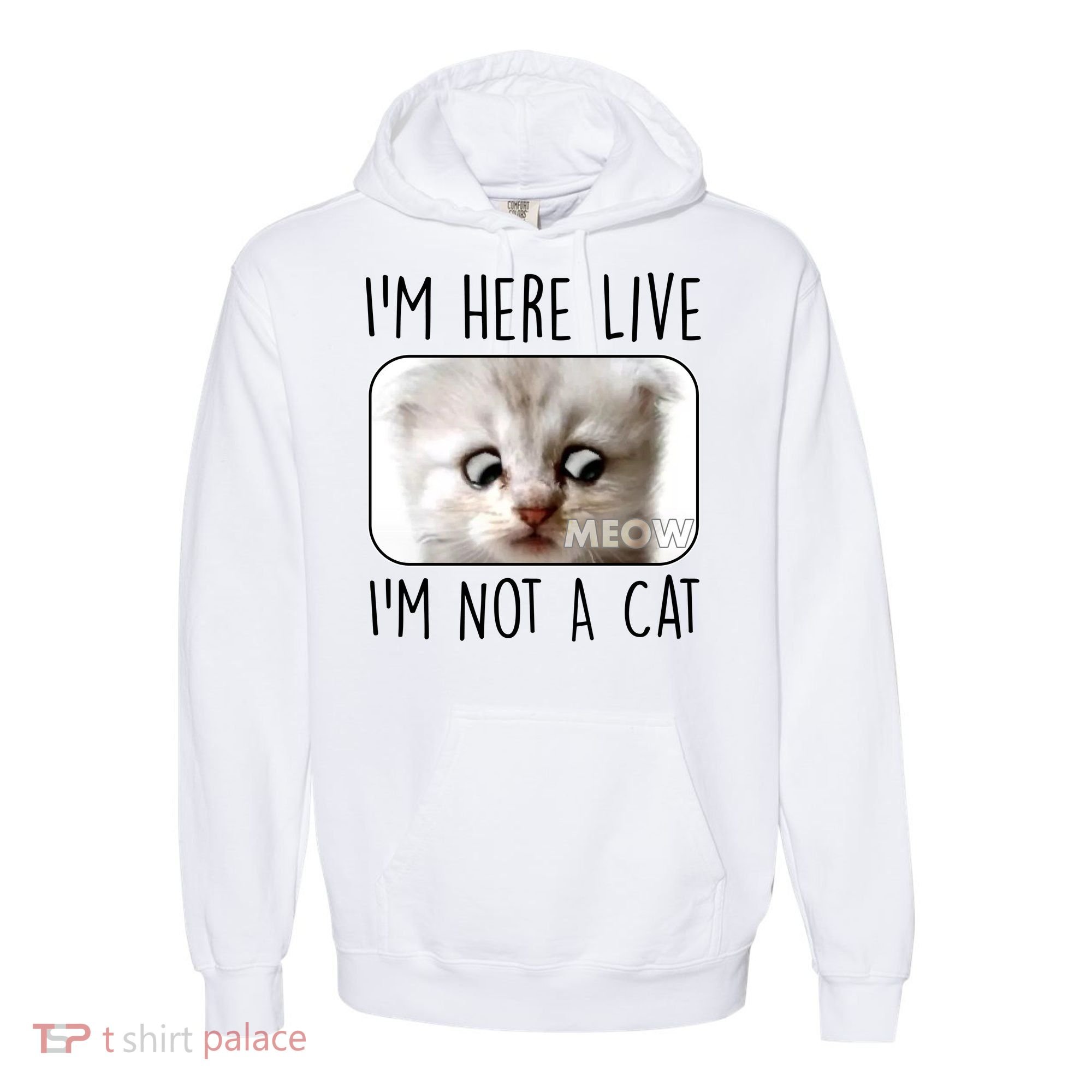 I'm Here Live I'm Not A Cat Zoom Lawyer Cat Meme Comfort Colors Garment-Dyed Hooded Sweatshirt