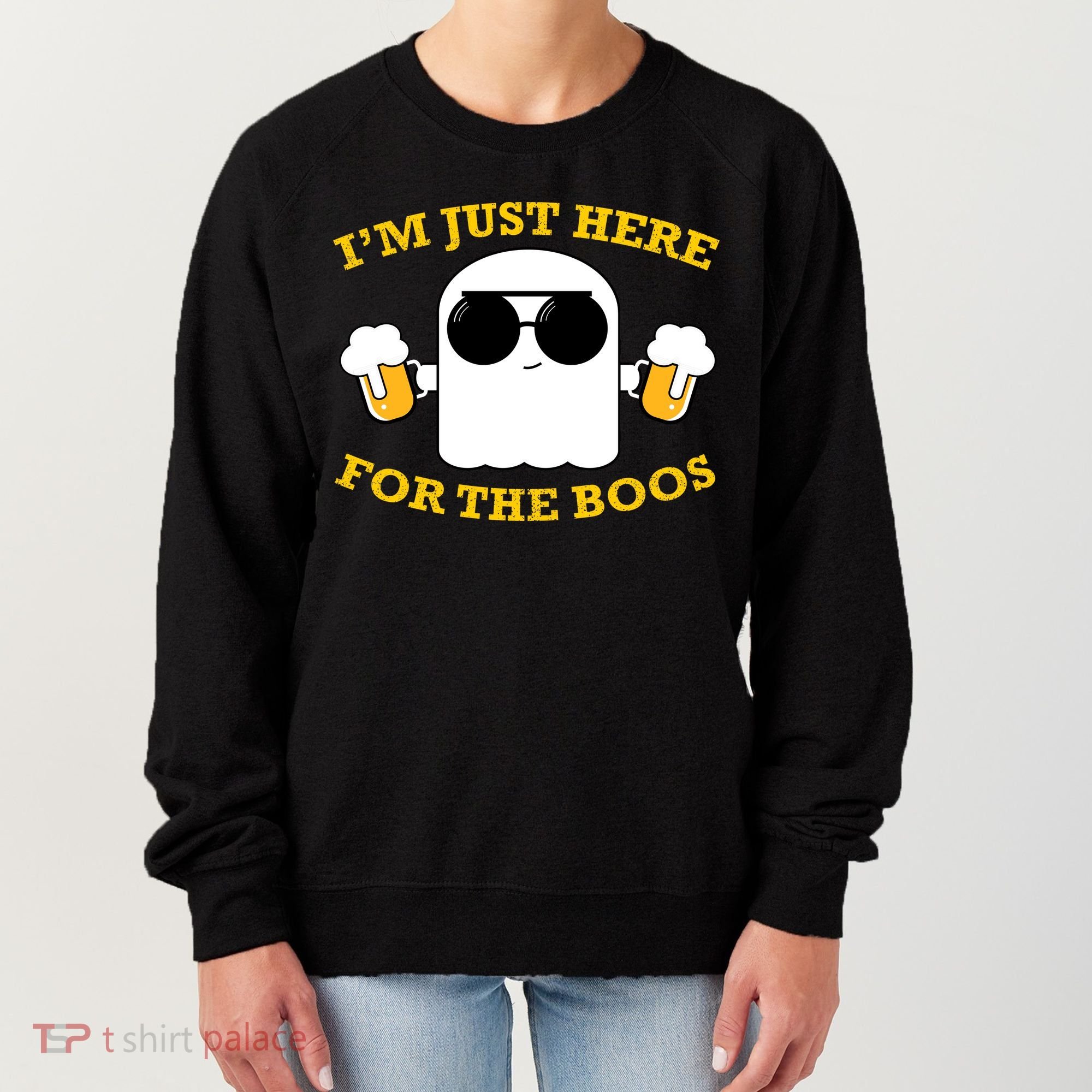 I'm Just Here for the Boos Funny Halloween Beer Ghost Emoji Women's Sweatshirt