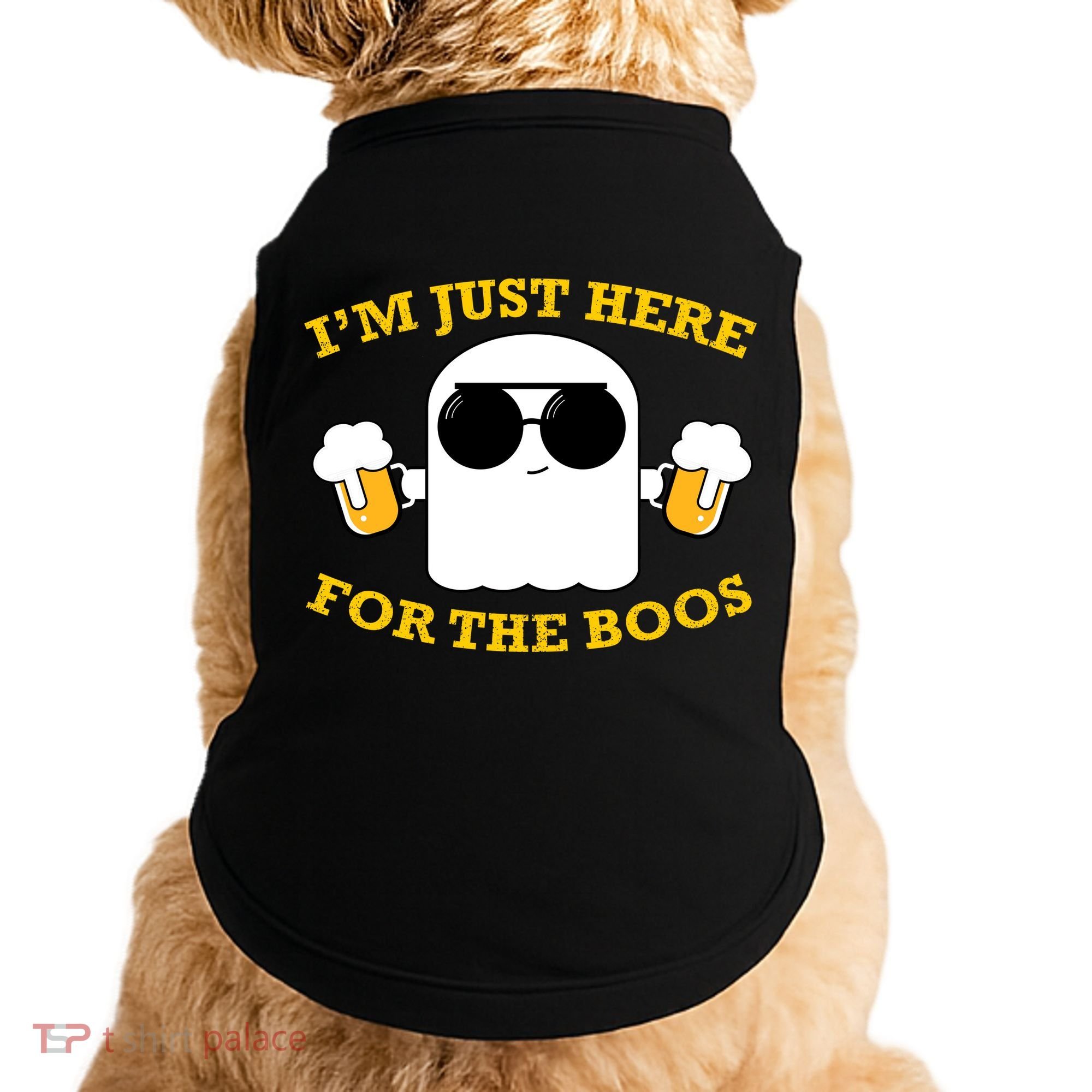 I'm Just Here for the Boos Funny Halloween Beer Ghost Emoji Doggie Tank