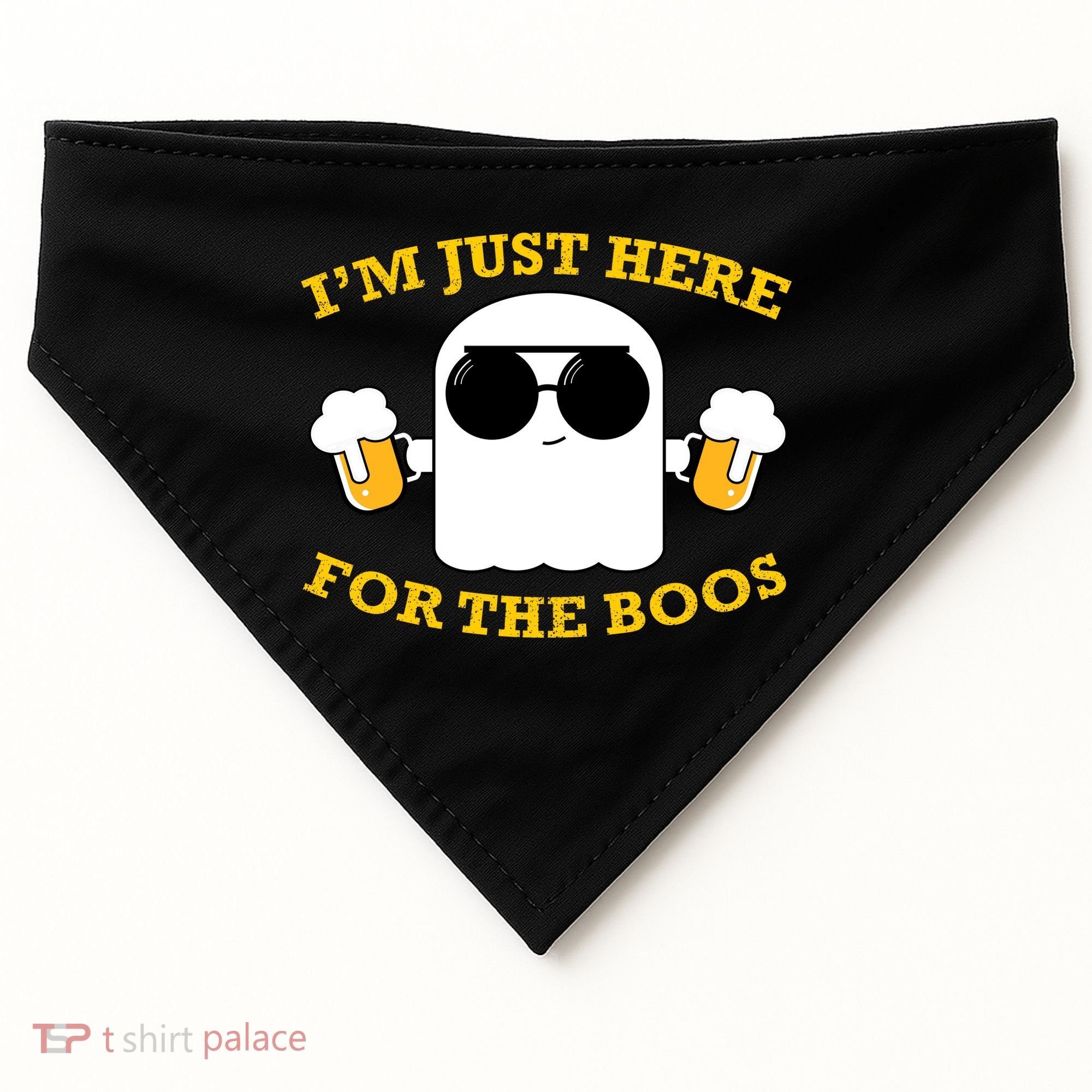 I'm Just Here for the Boos Funny Halloween Beer Ghost Emoji USA-Made Doggie Bandana