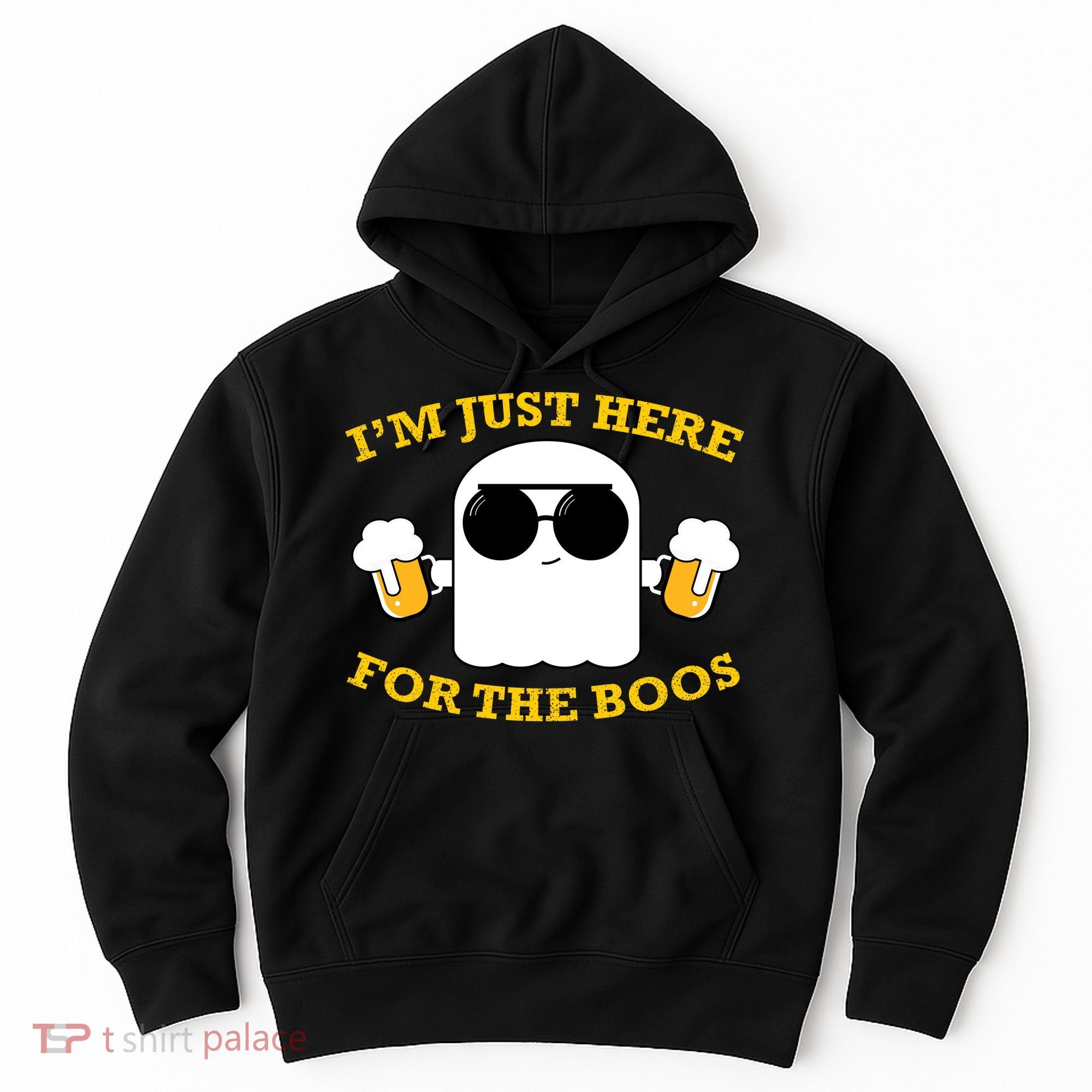 I'm Just Here for the Boos Funny Halloween Beer Ghost Emoji Hoodie