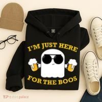 I'm Just Here for the Boos Funny Halloween Beer Ghost Emoji Hoodie thumb 4