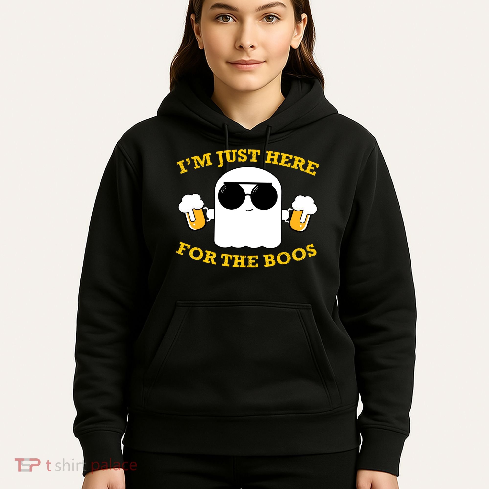 I'm Just Here for the Boos Funny Halloween Beer Ghost Emoji Hoodie