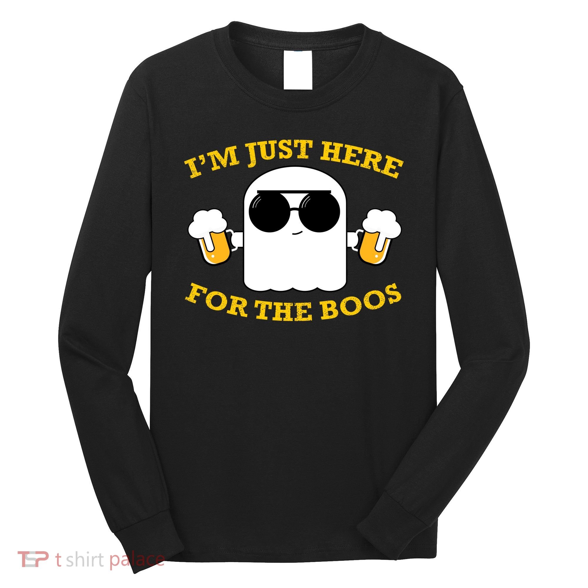 I'm Just Here for the Boos Funny Halloween Beer Ghost Emoji Long Sleeve Shirt