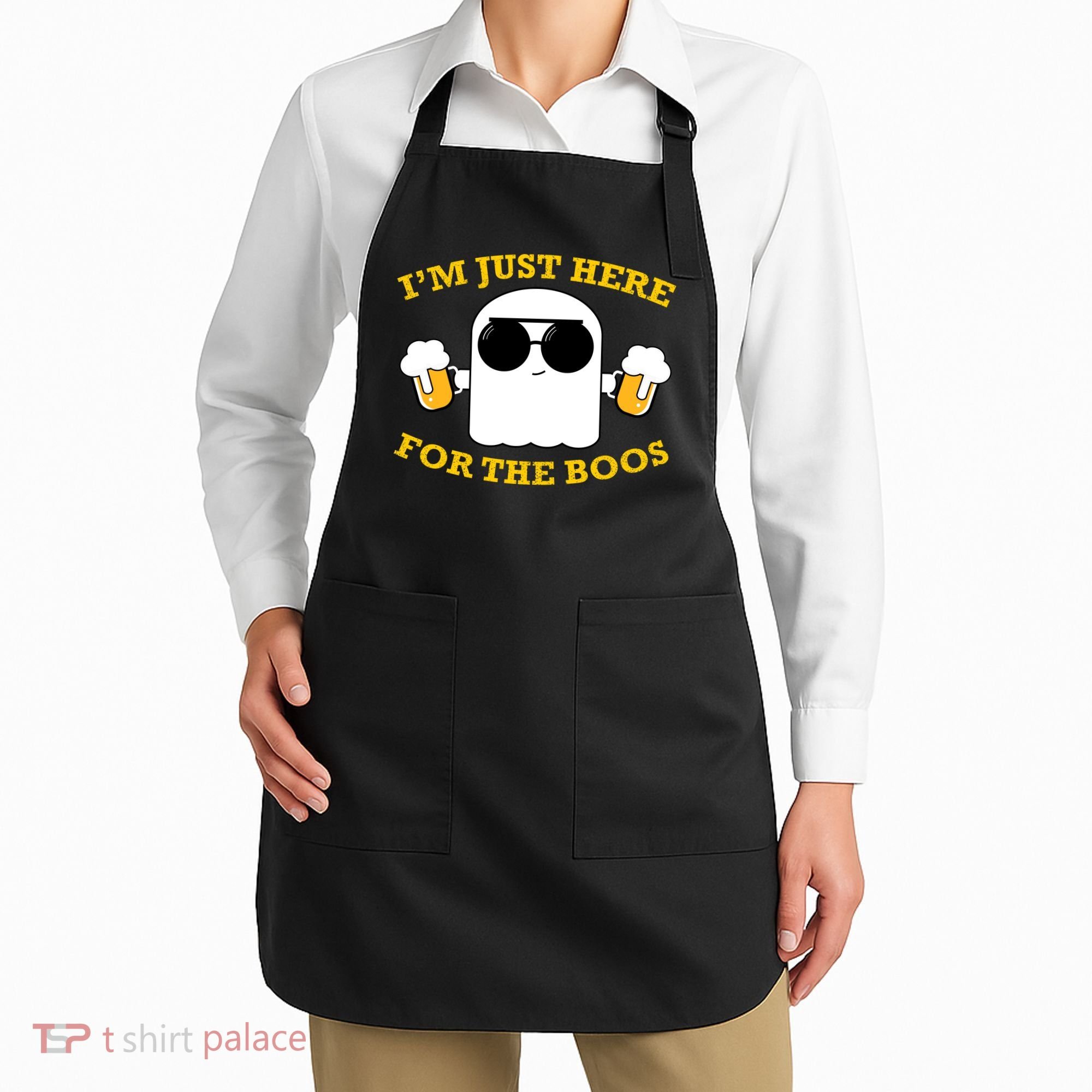 I'm Just Here for the Boos Funny Halloween Beer Ghost Emoji Apron