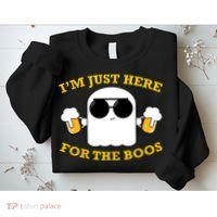 I'm Just Here for the Boos Funny Halloween Beer Ghost Emoji Sweatshirt thumb 2
