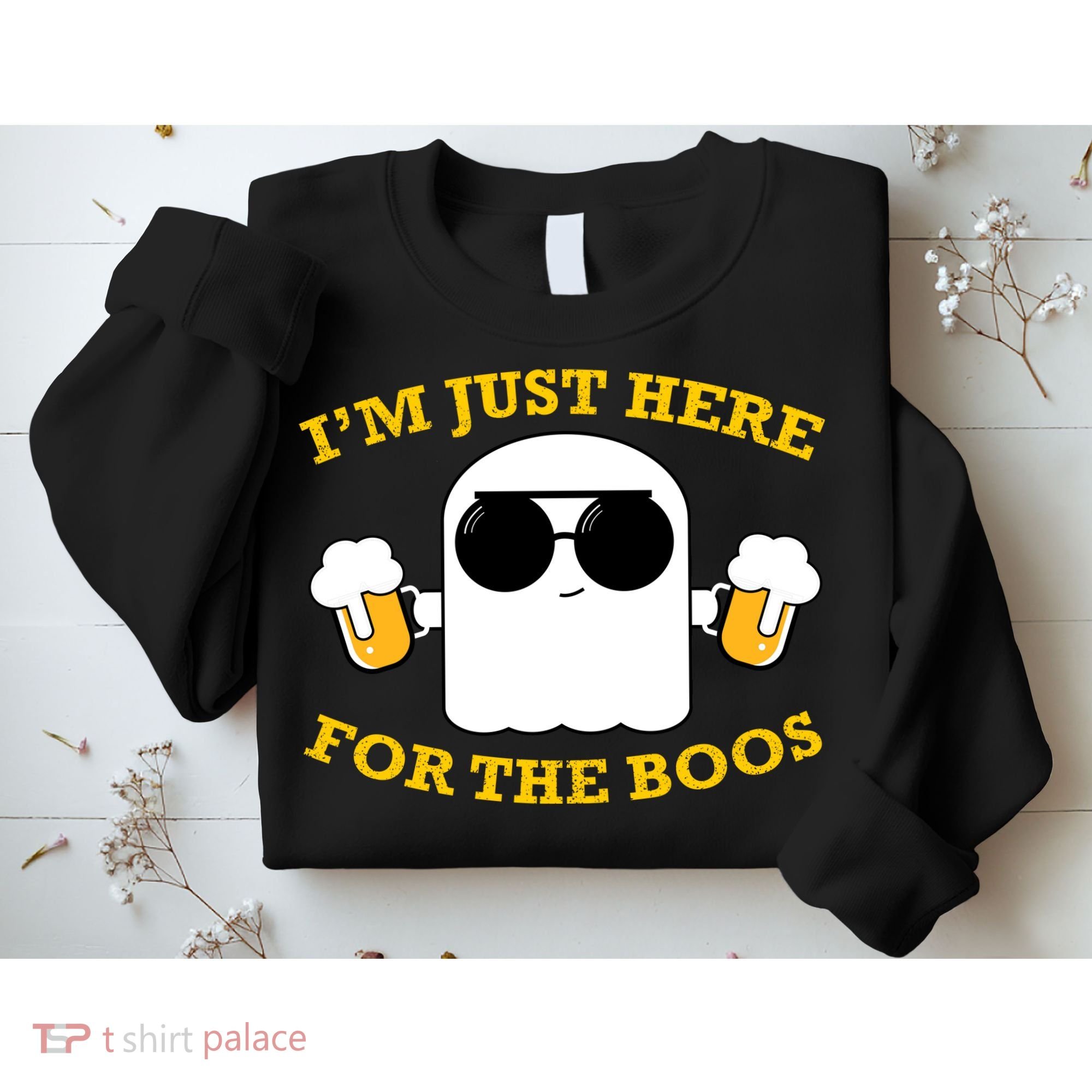 I'm Just Here for the Boos Funny Halloween Beer Ghost Emoji Sweatshirt