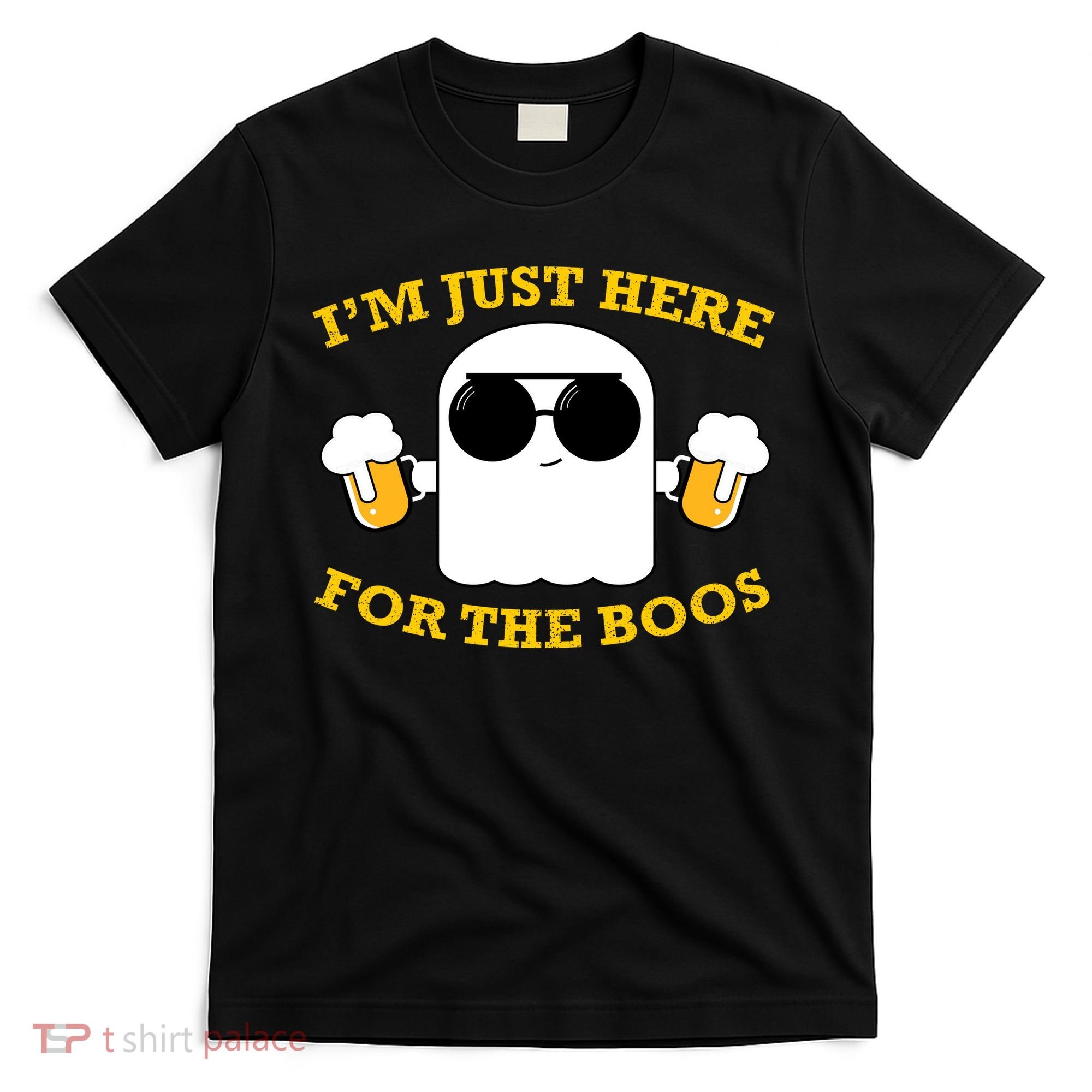 I'm Just Here for the Boos Funny Halloween Beer Ghost Emoji T-Shirt