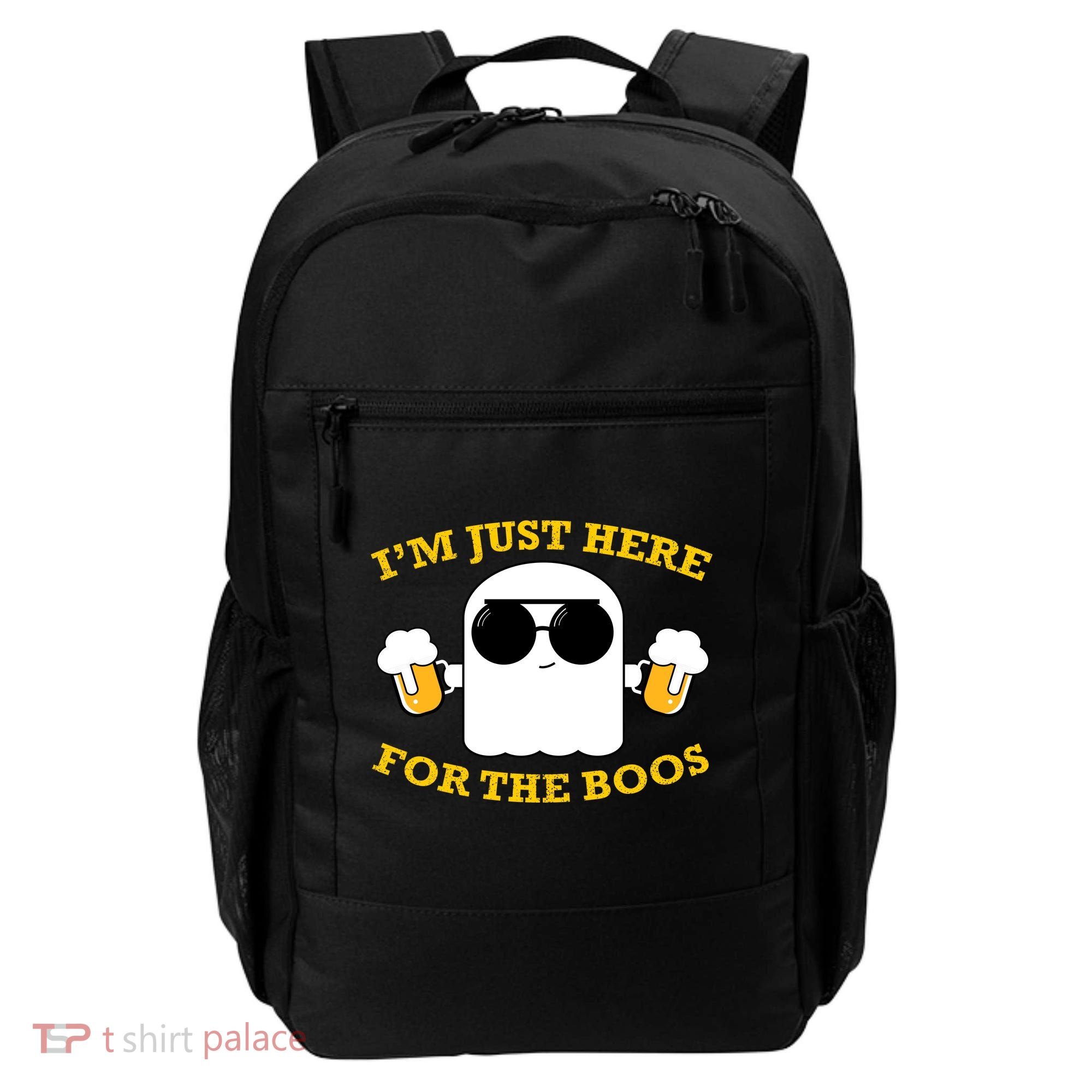 I'm Just Here for the Boos Funny Halloween Beer Ghost Emoji Backpack