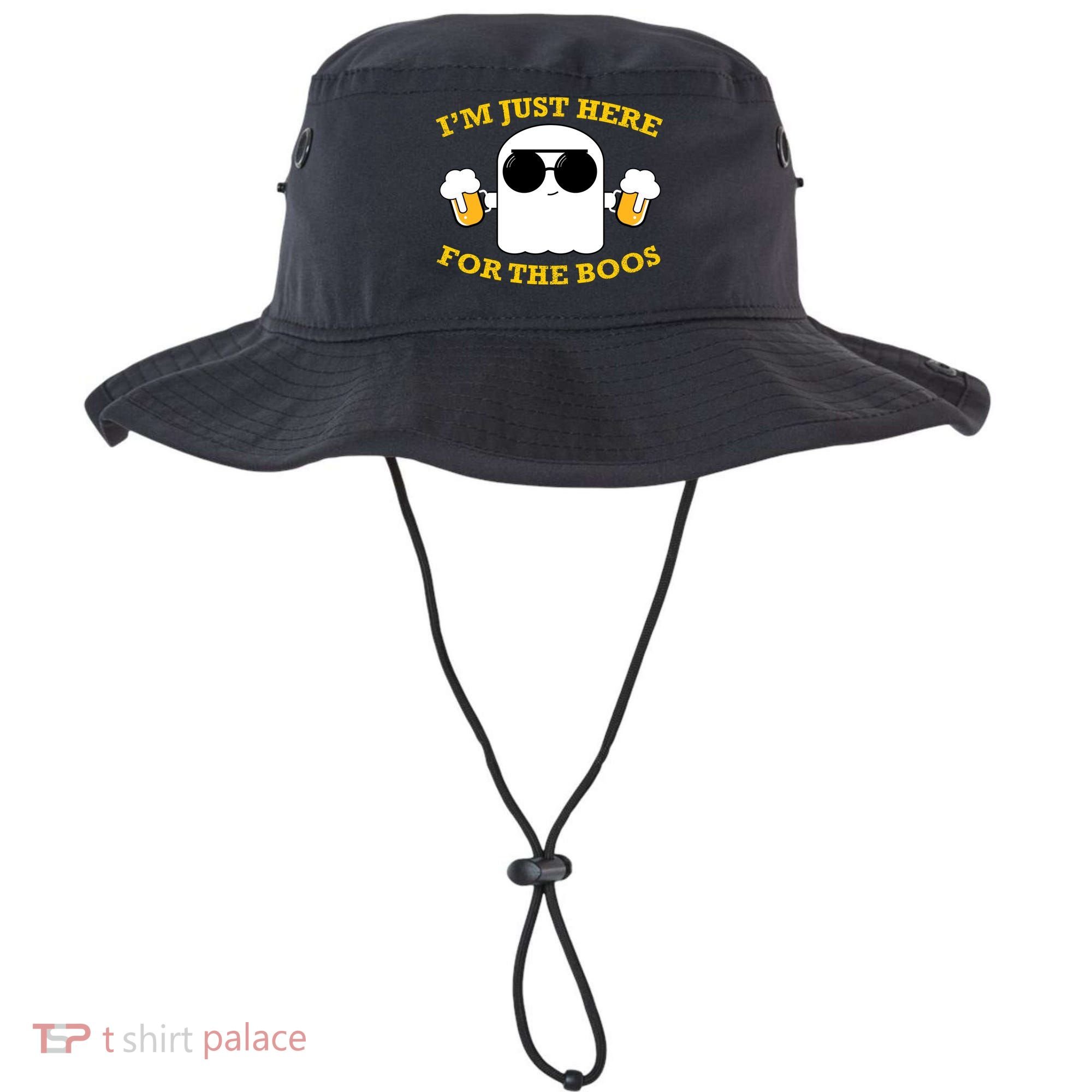 I'm Just Here for the Boos Funny Halloween Beer Ghost Emoji Bucket Hat