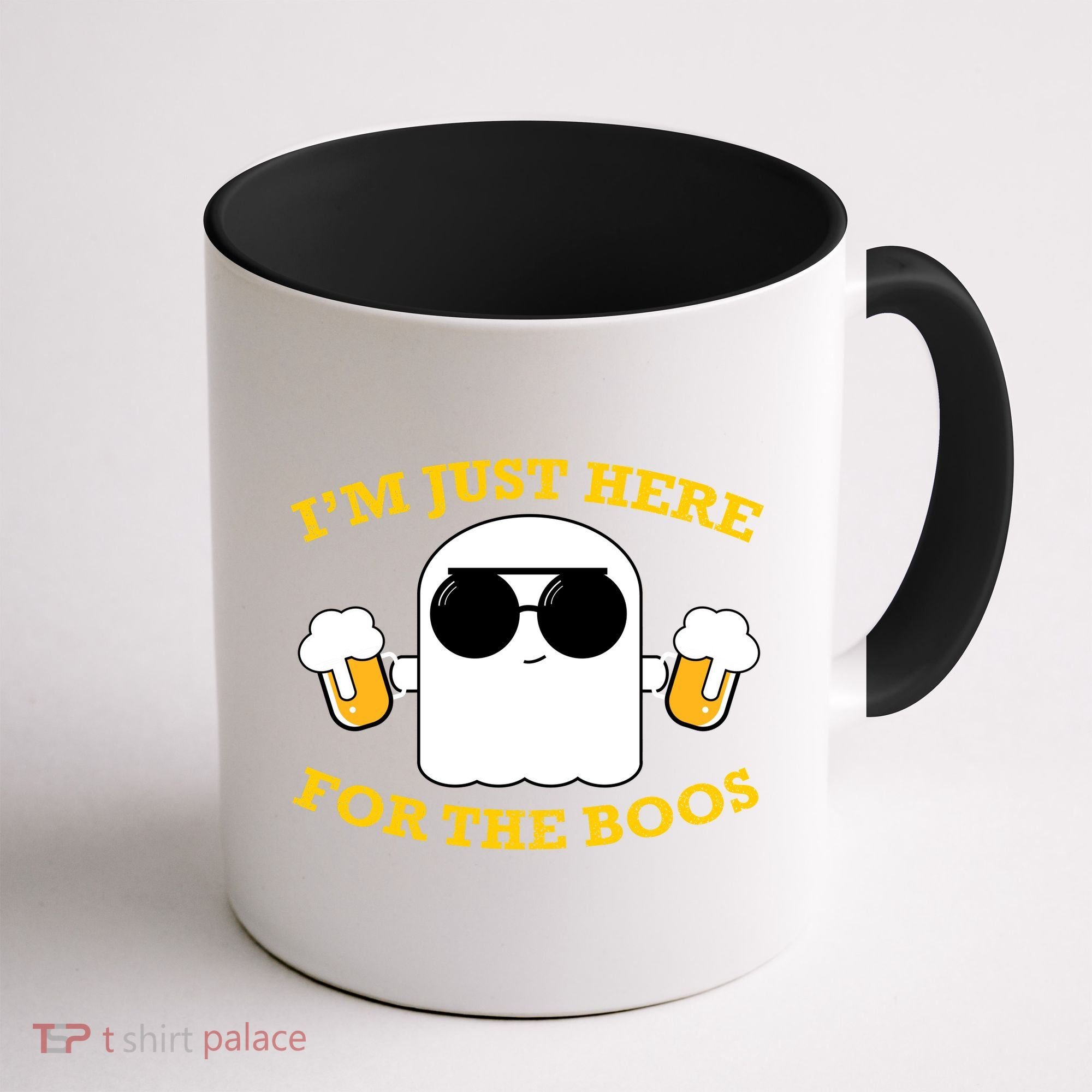 I'm Just Here for the Boos Funny Halloween Beer Ghost Emoji Coffee Mug