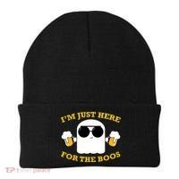 I'm Just Here for the Boos Funny Halloween Beer Ghost Emoji Beanie thumb 0