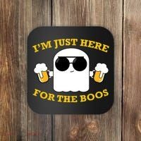I'm Just Here for the Boos Funny Halloween Beer Ghost Emoji Coaster thumb 0