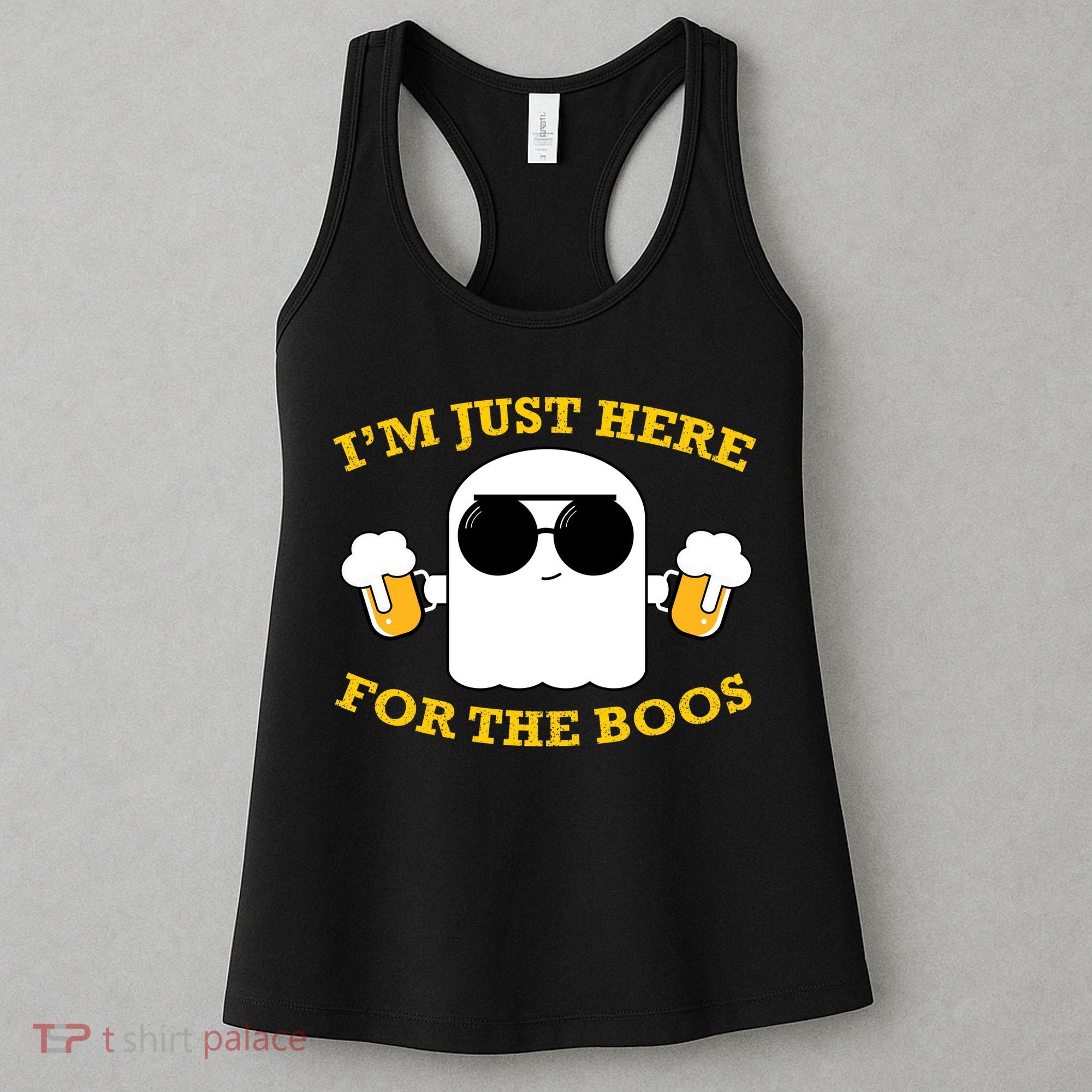 I'm Just Here for the Boos Funny Halloween Beer Ghost Emoji Women's Tank Top