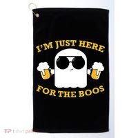 I'm Just Here for the Boos Funny Halloween Beer Ghost Emoji Golf Towel thumb 0