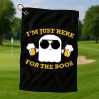 I'm Just Here for the Boos Funny Halloween Beer Ghost Emoji Golf Towel thumb 1