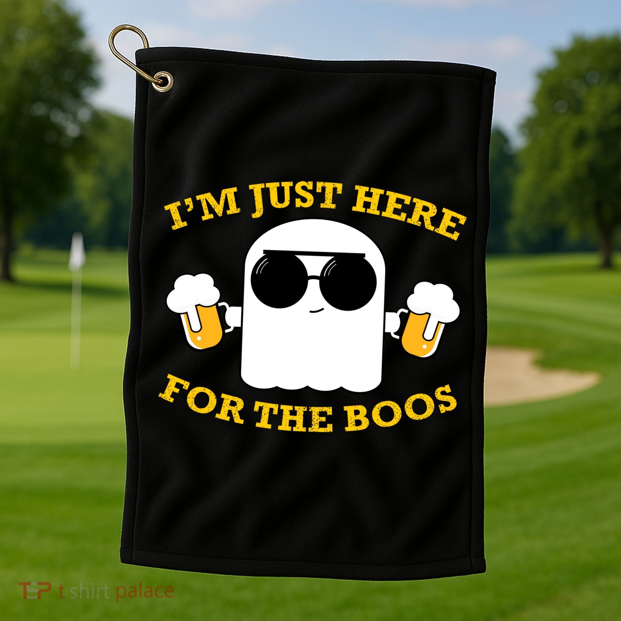 I'm Just Here for the Boos Funny Halloween Beer Ghost Emoji Golf Towel