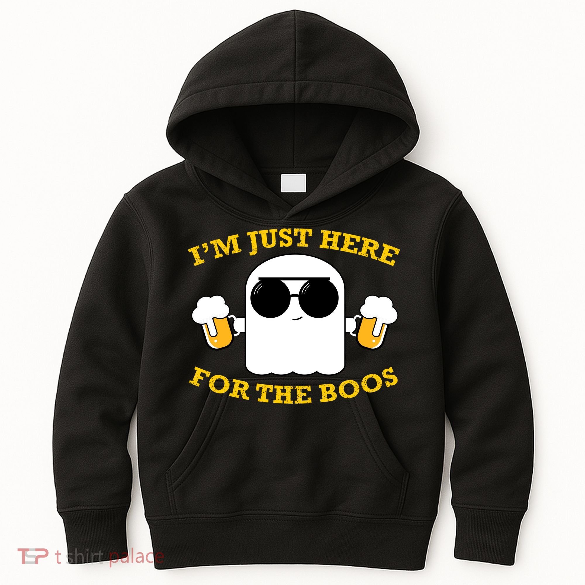 I'm Just Here for the Boos Funny Halloween Beer Ghost Emoji Kids Hoodie